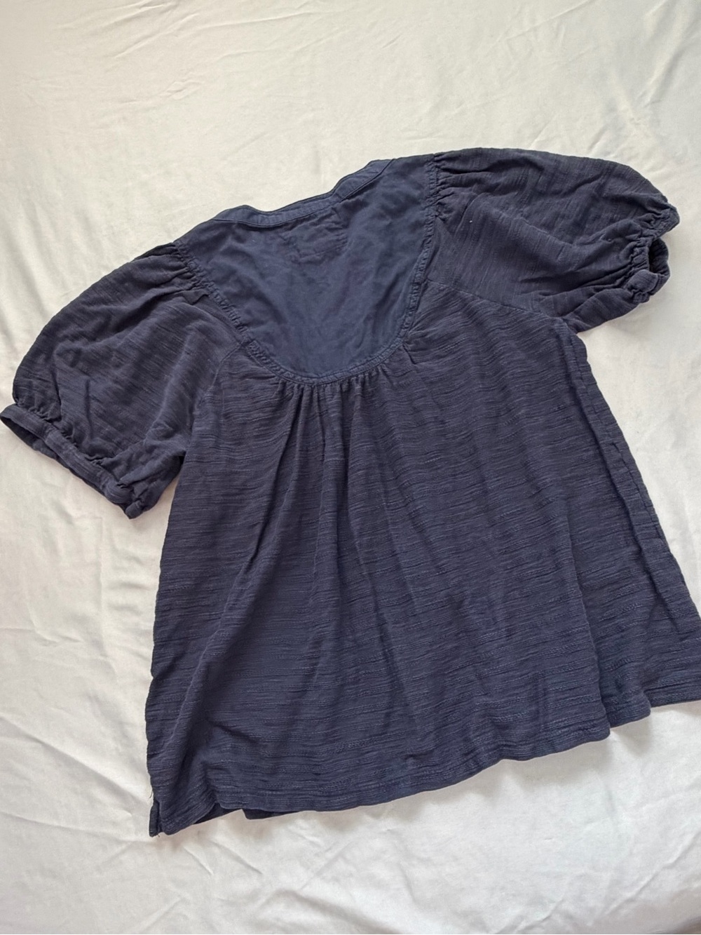 Anthropologie Navy Button-Front Puff Sleeve Blouse - Picture 2 of 5